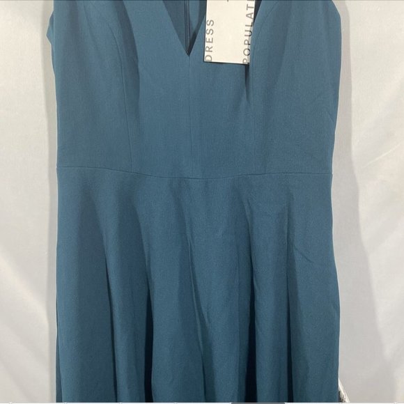 NWT $182 Dress the Population [ Large ] Catalina Fit & Flare Dress Peacock #Q292 - Picture 7 of 13